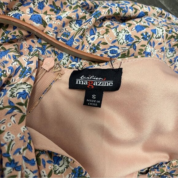 FASHION MAGAZINE PINK FLORAL V NECK BELTED DRESS - Picture 2 of 7